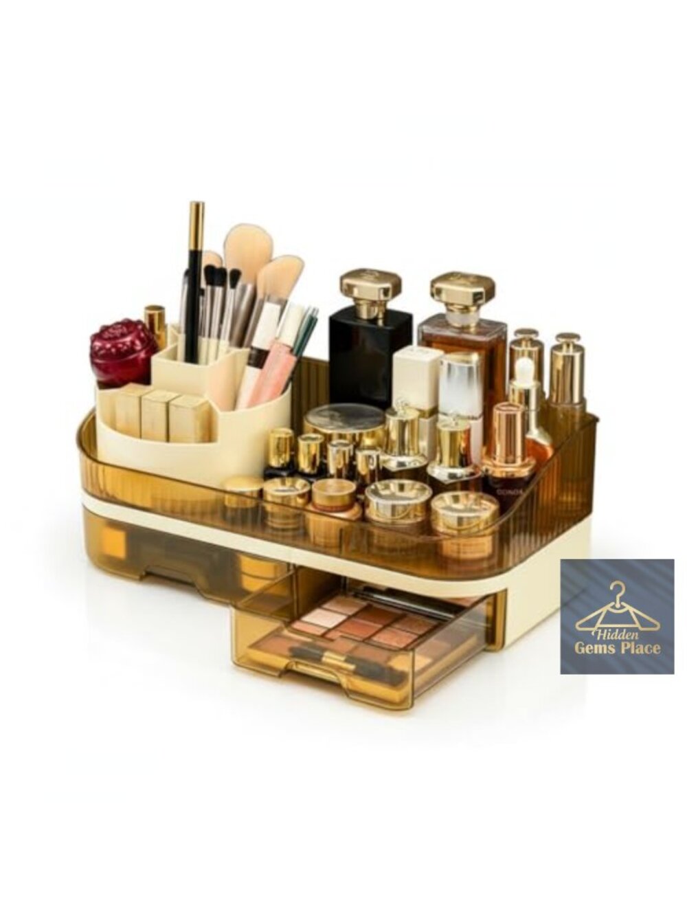 Acrylic Makeup Organizer Countertop Vanity Storage with Dual Drawers & Rotating